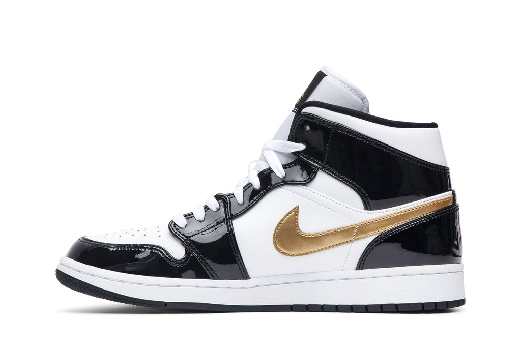 Jordan 1 Mid Patent Black White Gold - 852542-007