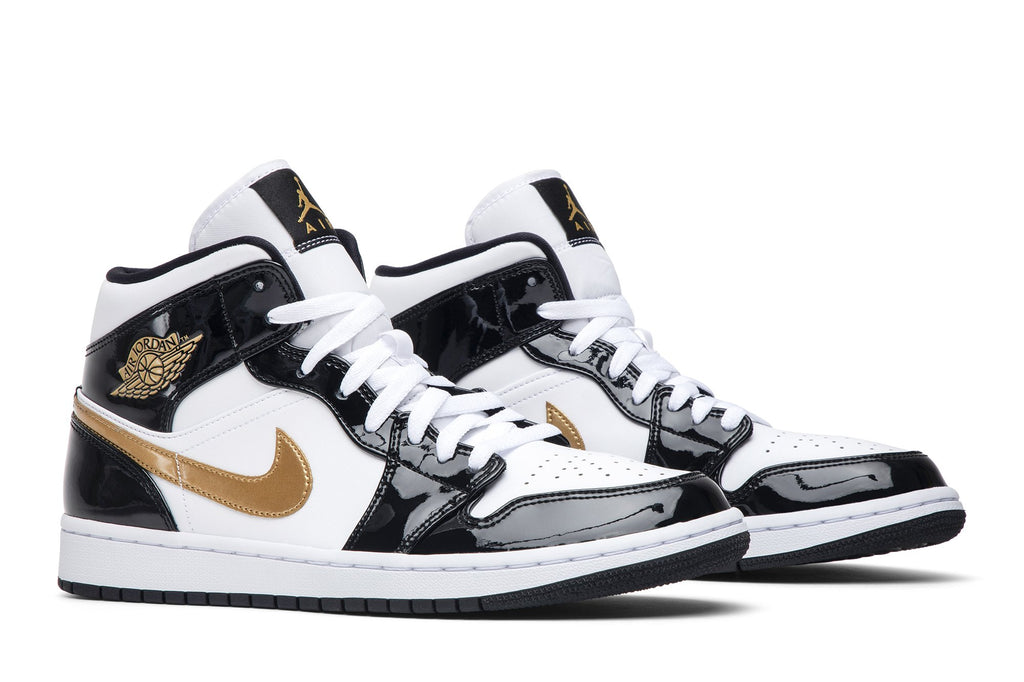 Jordan 1 Mid Patent Black White Gold - 852542-007